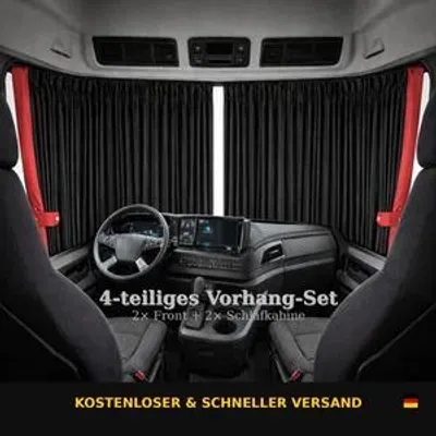 Image de Rideaux DAF XG XG+ Rideaux 4 pièces pour pare-brise et cabine couchette Rouge Noir