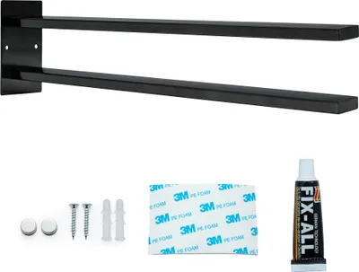 Immagine prodotto di Intirilife portasciugamani in acciaio inox da incollare e forare in nero - 40x10x6 cm - supporto a 2 braccia per asciugamani ospite portasciugamani a parete bagno cucina incl. accessori di montaggio