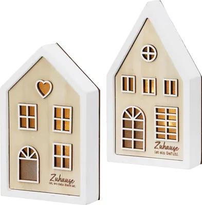 Immagine prodotto di Gilde Dekoobjekt (LED), Haus, "Zuhause", Spruch, Holz, naturfarben, L. 3.5 cm, B. 10 cm, H. 18 cm 58101 4063387581018 2 Stück (2-fach sortiert)