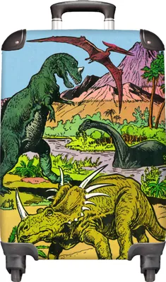 Obrázek produktu pro NoBoringSuitcases.com® Kufr Příruční zavazadlo Kufr na kolečkách Malý cestovní kufr na 4 kolečkách - Retro - Dinosaurus - Ilustrace - Chlapec - Kabina Velikost < 55x40x23 cm a 55x40x20 cm - Foto kufr - Kabinový kufr - Palubní zavazadlo - Dětský kufr - Dětský vozík.