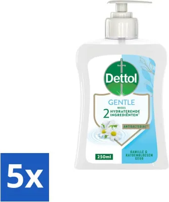 Zdjęcie produktu dla Dettol Mydło do rąk - Delikatne - Rumianek i Kwiat Bawełny - 250 ml - Ekonomiczne opakowanie - 5 sztuk