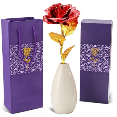 Ewige Rose mit Vase, Infinity Rose, Kunstrose, 24 cm, rot, Geschenkbox