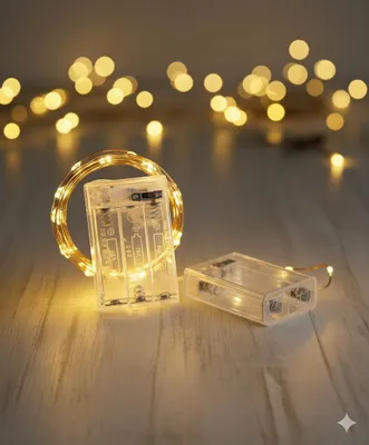 LED-Lichterkette, 5 m, 50 warmweiße LEDs, Kupferdraht, batteriebetrieben