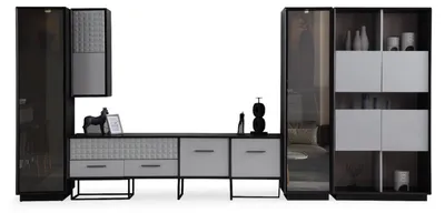 Produktbild von Designer Schwarze Wohnwand Holzschränke Wohnzimmer  Vitrinen