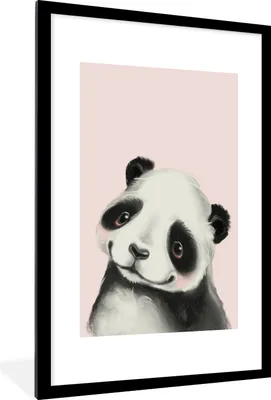 Produktbild von MuchoWow® Gerahmtes Poster Panda - Kinder - Rosa 60x90 cm - Poster mit Schwarzem Bilderrahmen Wandposter Rahmen Foto Bilder - Dekoration - Wandposter Wohnzimmer - Hochwertig