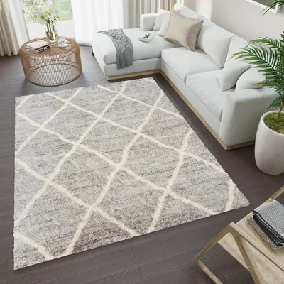 Produktbild von Teppich Wohnzimmer Schlafzimmer Modern Design Shaggy Hochflor Langflor Grau  120 x 170 cm