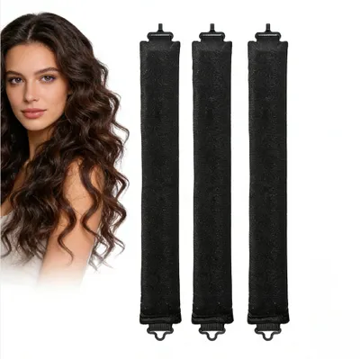 Produktbild von OKWISH Heatless Curls Band,Neu Lockenwickler über Nacht 3 Stück Overnight Blowout Locken Ohne Hitze Diy Overnight Curls Gummi Hitzefreier Lockenwickler Locken über Nacht für Mittleres Langes Haar (Schwarz)