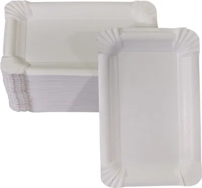 Obrázek produktu pro 100 plochých papírových talířů bílých čtvercových 11 x 17 cm