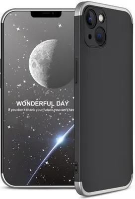 Produktbild von 360 Grad-Case für iPhone 13 mit 2.5D Glas - Farbe: Schwarz & Silber - Modellkompatibilität: Für Apple iPhone 13