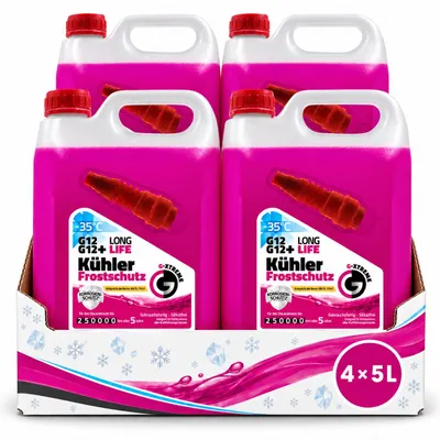 Zdjęcie produktu dla 4 x 5 litrów płynu chłodniczego G12, G12+, 20 litrów płynu antyprzymrożeniowego do chłodnic, odporny do -35°C, długotrwały, gotowy do użycia, 5 lat, spełnia normę VW TL 774-F, Obraz wygenerowany przez AI