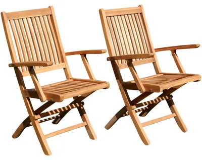 Produktbild von ALEOS. 2x echt Teak Holz Klappsessel Gartensessel Gartenstuhl Sessel Holzsessel mit Armlehne Gartenmöbel Holz AVES