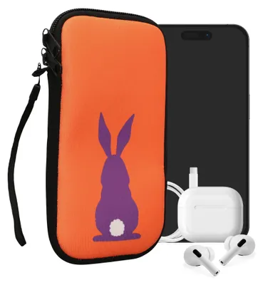 Produktbild von kwmobile Handytasche für Smartphones XXL - 7" - Neopren Handy Tasche Hülle Cover Case Schutzhülle - Umriss Hase Violett Koralle - 17,7 x 8,5 cm