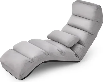 A light gray floor chair with a pillow, shown from a side angle on a white background.
