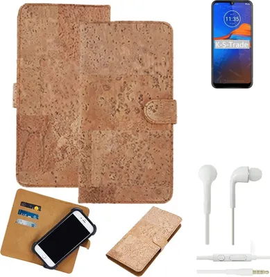 Produktbild von K-S-Trade Hülle kompatibel mit Motorola Moto E6S + in ear Kopfhörer Kork Handyhülle Cover  Schutzhülle TPU Case Bumper in Hellbraun, (1x)