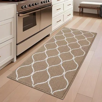 Productafbeelding van Beige antislip keukenmat, 60 x 120 cm, machinewasbaar, geschikt voor keuken, wasruimte, entree en hal