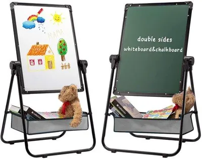 Productafbeelding van Unyqoos® Dubbelzijdige kinderbord – whiteboard en krijtbord, in hoogte verstelbaar van 66 tot 110 cm, 360° draaibaar, inclusief 68 magnetische letters en accessoires