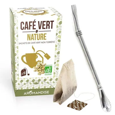 Zdjęcie produktu dla Green Coffee Nature 20 torebek + słomka ze stali nierdzewnej z filtrem