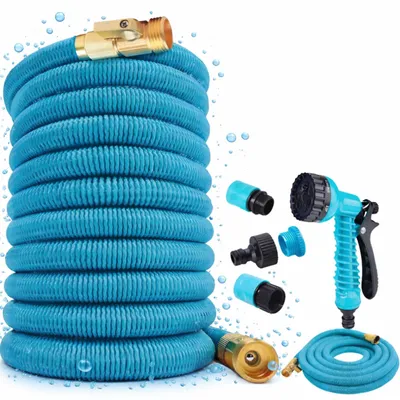 Produktbild von 6 in 1 Set Flexibler Gartenschlauch 5 - 15 m + Sprühpistole Wasserschlauch Flexischlauch Dehnbar Erweiterbar Bewässerung Reinigung Spritzpistole