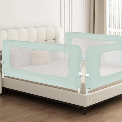 Produktbild von 2x Klappbar Bettgitter Rausfallschutz,180cm Bettschutzgitter,Kinderbettgitter,Rausfallschutz Boxspringbett für Baby & Kleinkinder (Kein Lochen nötig)