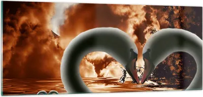 Produktbild von Bilder auf glas - Schwäne Nacht Liebe - 100x40cm - Glasbilder - Wandbilder - Kunstdruck - zum Aufhängen bereit - Wanddekoration aus Glas - Glas Bilder - Wandbild auf Glas - Einteilig - GAB100x40-0293