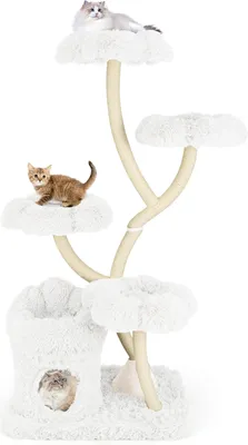 Produktbild von GOPLUS 165 cm Kratzbaum, mehrstufiger Katzenbaum mit 4 blumenförmigen Plattformen, 1 Höhle & 1 Katzenbett, Beige