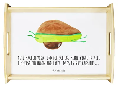 Produktbild von Mr. & Mrs. Panda ablagetablett Avocado Yoga - Weiß - Geschenk, Servier Tablett, Holztablett, serviertablett holz, Hilfe, Humor, Bauch, sofatablett, Deko, Unsportlich