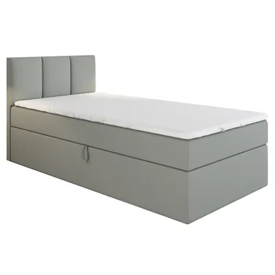 Produktbild von Boxspringbett, Jugendbett NASI 90x200 (Rechts) mit Bettkästen, Bonell-Matratze und Topper. Farbe:  Grau.