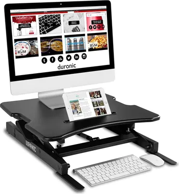 Produktbild von Duronic DM05D18 Workstation | Sitz-Steh Schreibtisch | Monitorhalterung | Stehpult | Computertisch | Stand-Up Workstation für Tastatur | Maus | Notizen - Höhenverstellbar von 15 bis 42 cm