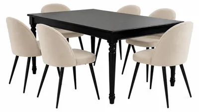 Image de Amaretta ensemble pour salle à manger table noir 6 chaises velours beige.