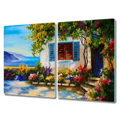 Produktbild von Coloray Schneidebrett Herdabdeckplatte 2x40x52 cm Kochplattenabdeckung Hackbrett Küchenbrett - Blumen Meer Himmel