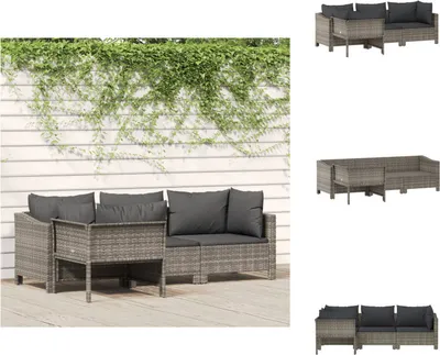 Image de vidaXL Ensemble de salon de jardin 4 pièces avec coussins Gris Poly rotin - Ensemble de meubles de jardin