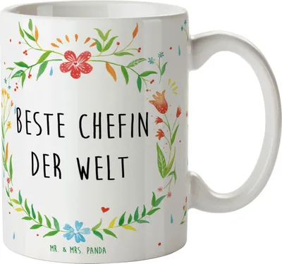 Produktbild von Mr. & Mrs. Panda Kaffeebecher Chefin - Geschenk, Tasse, Teetasse, Becher, Kaffeetasse, Pott, Abschiedsgeschenk, Abteilungsleiterin, Büro, Leiterin