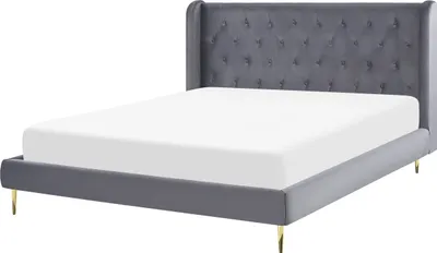 Zdjęcie produktu dla BELIANI Łóżko szare welurowe tapicerowane 160 x 200 cm pikowane wezgłowie nowoczesny design