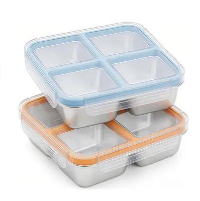 Bento Box Edelstahl 720 ml 4 Fächer auslaufsicher mikrowellengeeignet