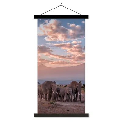 Produktbild von MuchoWow® Textilposter Elefant - Tiere - Abend - Landschaft - Savanne 60x120 cm mit schwarzem Rahmen - Magnete