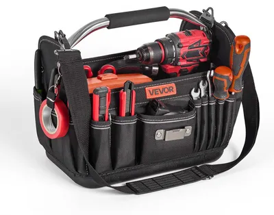 Produktbild von VEVOR Offene Werkzeugtasche 33x20x29.5cm, Aufbewahrungstasche mit 14 Innen- & 19 Außenfächern, Wasserfester Werkzeug-Organizer aus Polyester mit Schultergurt & Tragegriff, Werkzeugtrage für Handwerker