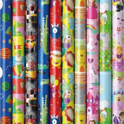 Produktbild von 10 Rollen Kinder Geschenkpapier Rolle 200 x 70 cm Mädchen Jungen Geburtstag Stück