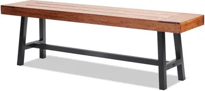 Productafbeelding van Houten tuinbank met metalen poten, 160 cm, draagvermogen tot 226,8 kg, tuinstoelen voor buiten, geschikt voor tuin, park, terras en veranda