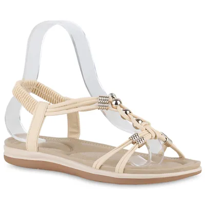 Produktbild von VAN HILL Damen Riemchensandalen Sandalen Zierperlen Schuhe 840106, Farbe: Beige, Größe: 37