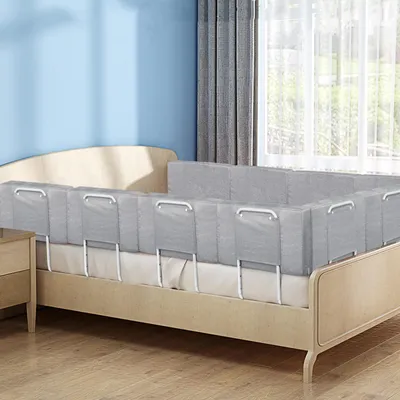 Produktbild von YZNAHRE Bettgitter 60 cm Baby Bett Rausfallschutz 5-Stufen höhenverstellbar Kinder Bettschutzgitter mit Reißverschluss Waschbarem Kinderbettgitter, für Kinderbetten, Elternbetten, Grau