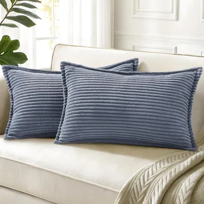 Immagine prodotto di Set di 2 federe per cuscini, tessuto in corda, 30x50 cm, color grigio-blu
