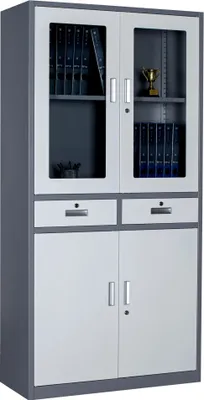 Produktbild von Metalsteel Aktenschrank HDW-S-B24, mit Vollblech- und Glastüren, 1800 x 900 x 390 mm, dunkelgrau-weiß