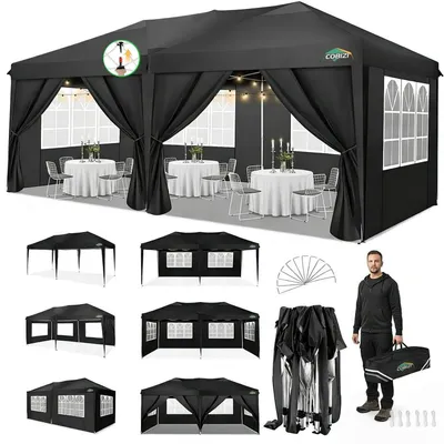 Zdjęcie produktu dla Pawilon składany 3x6 m, wodoodporny, stabilny, z ochroną przed promieniowaniem UV, z 6 ściankami, kolor czarny