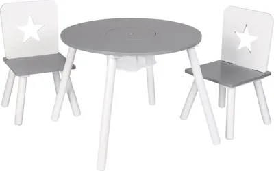 Produktbild von Happyment® Kindertisch mit 2 Stühlen – Kinder-Möbelset – Spieltisch mit Stauraum – Kinder-Schreibtisch – Weiß & Grau – Perfekt als Weihnachtsgeschenk oder Black-Friday-Angebo