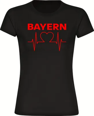 Produktbild von multifanshop Damen T-Shirt - Bayern - Herzschlag, schwarz, Größe M
