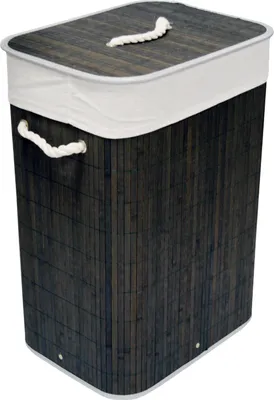 Produktbild von Wäschekorb Wäschetruhe Bambus Anthrazit faltbar m. Bezug Deckel Hangriff 40x30 H.57cm