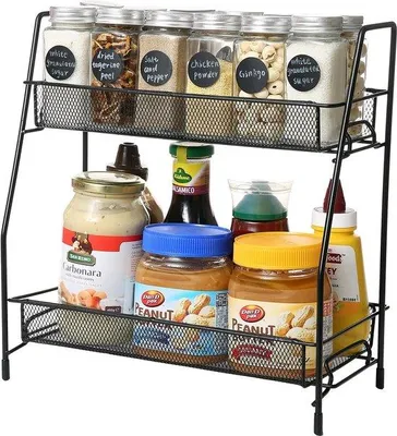 Productafbeelding van Unyqoos® vrijstaand kruidenrek en keukenrek, metaal, 2 niveaus, zwart, 31 x 17 x 32 cm, afstand tussen de niveaus 19 cm, montage zonder boren