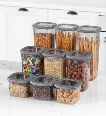 Produktbild von Hermia Concept, BNMPOLYAS09-51217, Vorratsdosen, Aufbewahrungsboxen-Set (9-teilig), Anthrazit, Plastik, 10 x 10 x 24,5 cm