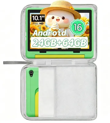 Obrázek produktu pro Dětská tableta JENBIZZ s Androidem 16, 10,1 palců, 24 GB RAM, 64 GB úložiště, baterie 6000 mAh, duální fotoaparát, včetně ochranného pouzdra