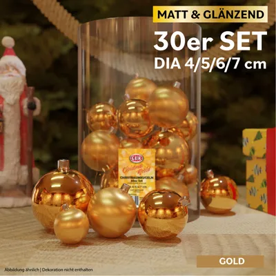 30tlg. Christbaumkugeln / Weihnachtskugeln gold Ø 4/5/6/7cm